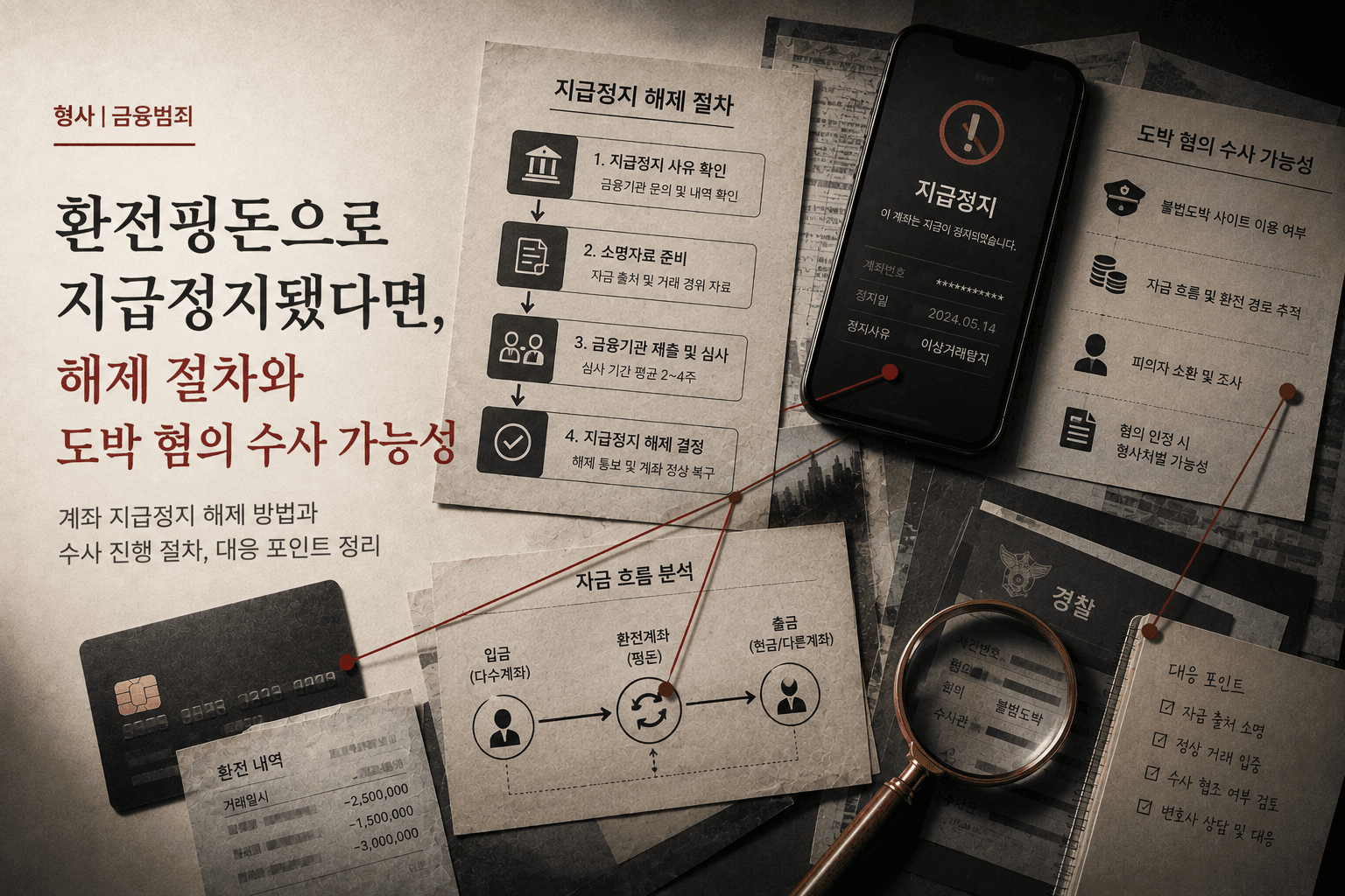 환전핑돈으로 지급정지됐다면, 해제 절차와 도박 혐의 수사 가능성